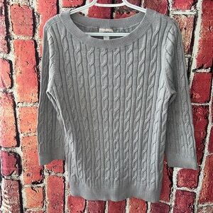 Ann Taylor Loft Grey Sweater Womens large tight fit  Cable Knit Pullover Top
